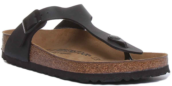 Birkenstock Gizeh sandalen voor dames Birko Flor T-band in zwart, teenslipperstijl