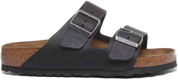 Birkenstock Arizona SFB Sandale à lanière en cuir huilé poure en noir