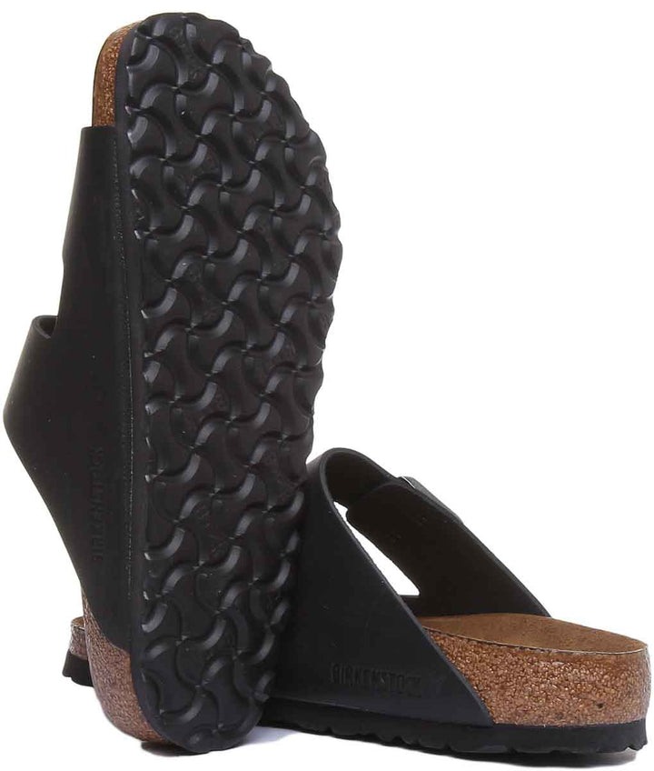 Birkenstock Arizona SFB Sandale à lanière en cuir huilé poure en noir