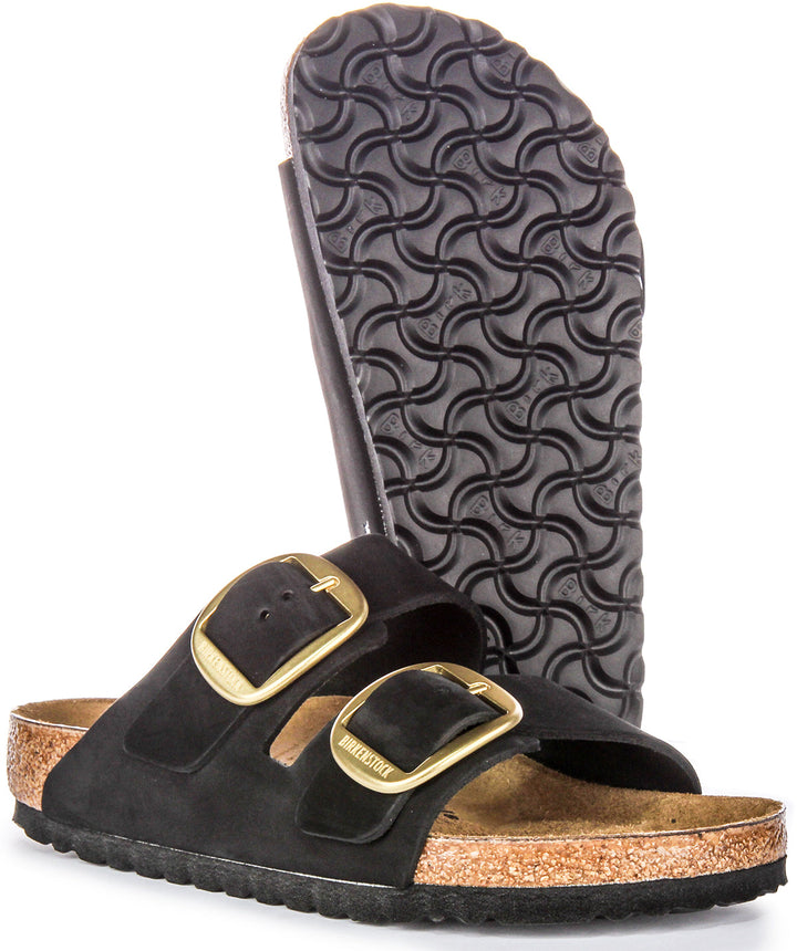 Birkenstock Arizona Big Buckle Sandales en cuir suédé pour femmes en noir