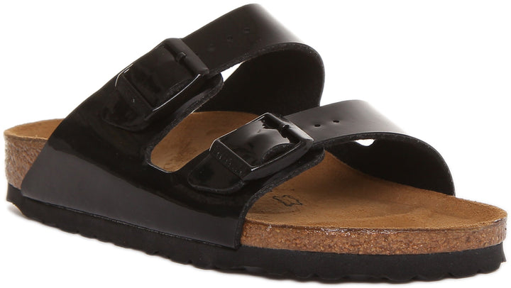 Birkenstock Arizona Sandale Birko Flor en verni noir à double lanière pour femme