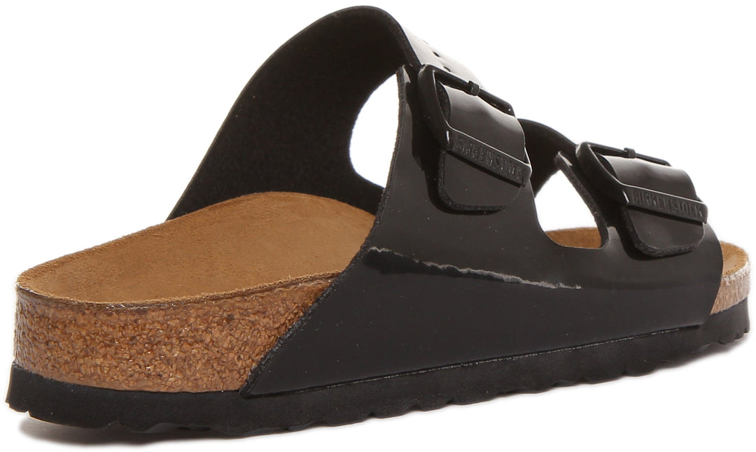 Birkenstock Arizona Sandale Birko Flor en verni noir à double lanière pour femme