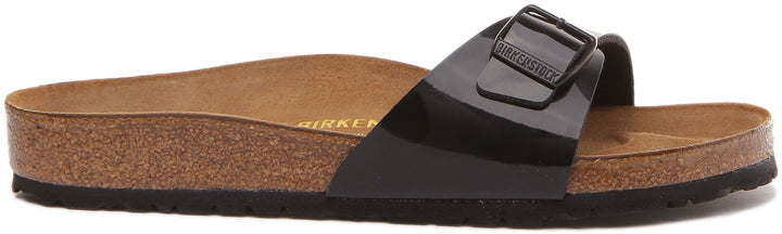 Birkenstock Madrid Birko Flor sandalen met enkele band voor dames in zwart lak