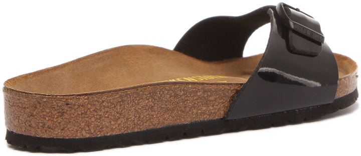 Birkenstock Madrid Birko Flor sandalen met enkele band voor dames in zwart lak