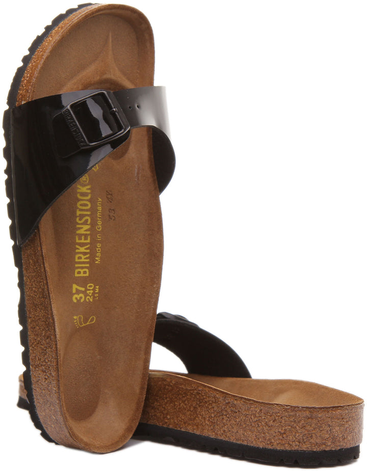 Birkenstock Madrid Birko Flor sandalen met enkele band voor dames in zwart lak