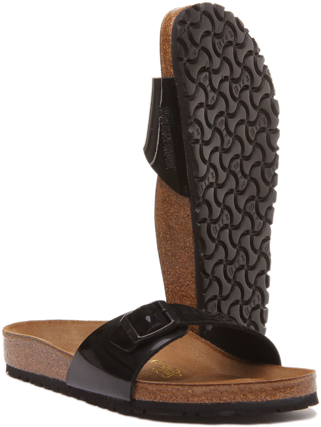 Birkenstock Madrid Birko Flor sandalen met enkele band voor dames in zwart lak