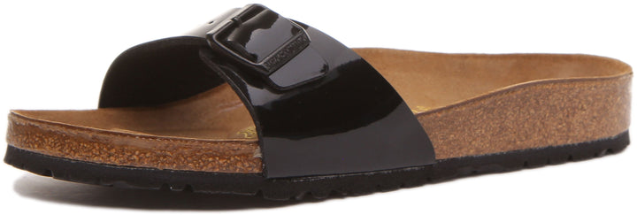 Birkenstock Madrid Birko Flor sandalen met enkele band voor dames in zwart lak