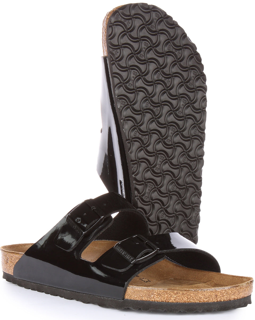Sandalo Birkenstock Arizona in vernice Birko Flor nero lucido