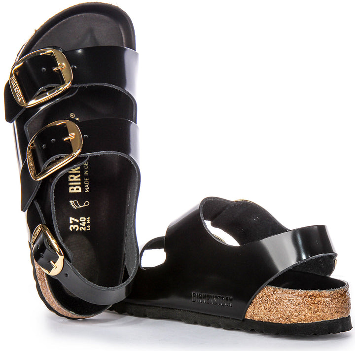 Birkenstock Milano Big Buck Sandales en cuir pour femmes en vernis noir