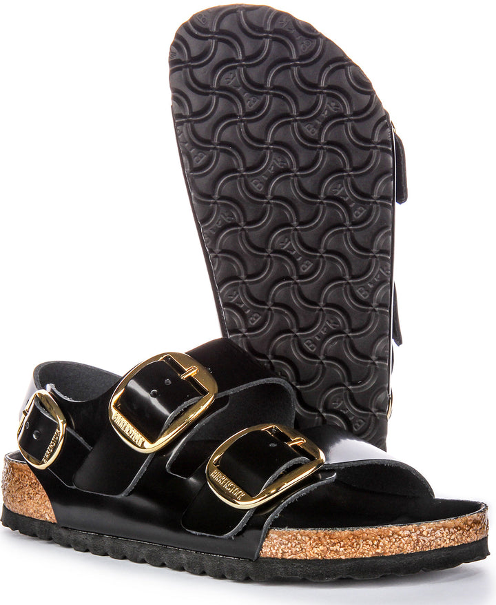Birkenstock Milano Big Buck Sandales en cuir pour femmes en vernis noir