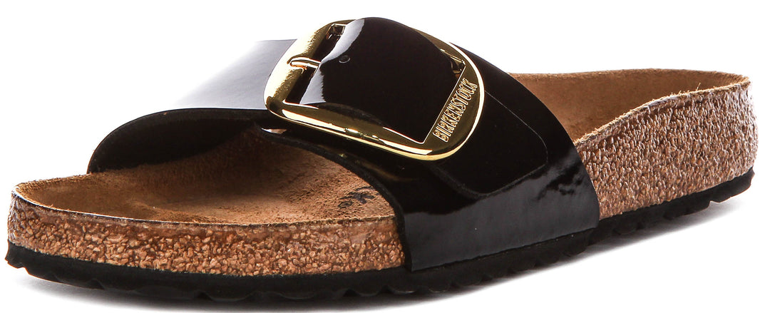 Birkenstock Madrid Big Buckle in zwart lakleer voor dames | normale pasvorm