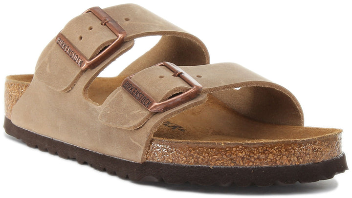 Birkenstock Arizona Sandales à deux brides en cuir nubuck huilé pour femmes en brun