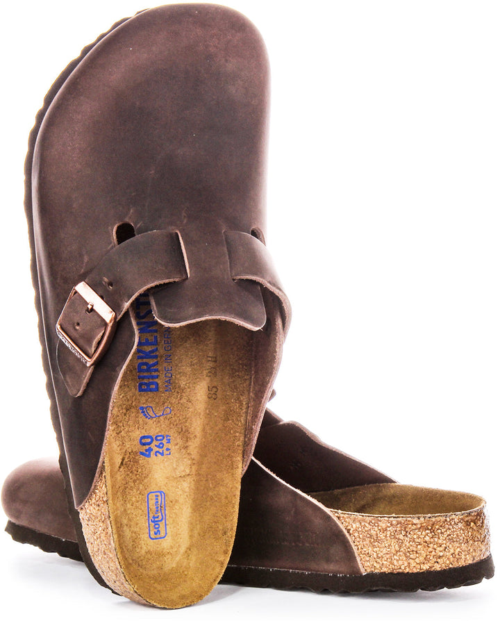 Birkenstock Boston BS Sandales Élégantes en Cuir Huilé Pin Marron