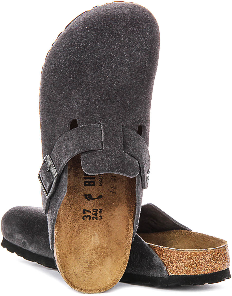 Birkenstock Boston Bs In Charcoal Suede | Narrow Fit