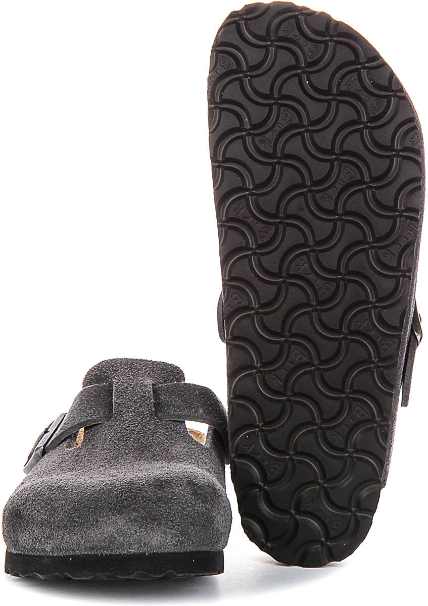 Birkenstock Boston Bs In Charcoal Suede | Narrow Fit