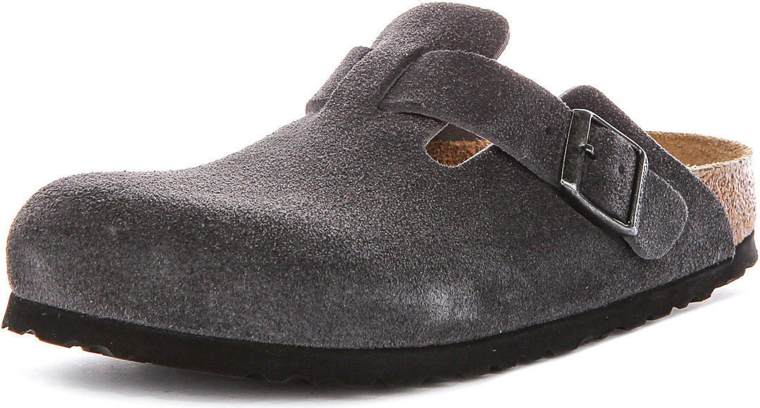 Birkenstock Boston Bs In Charcoal Suede | Narrow Fit
