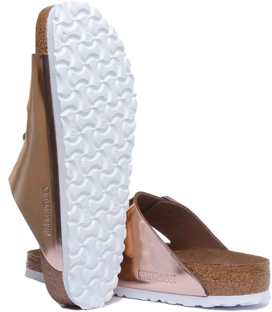Birkenstock Arizona Sandale métallique à 2 brides avec semelle souple pour femme en cuivre