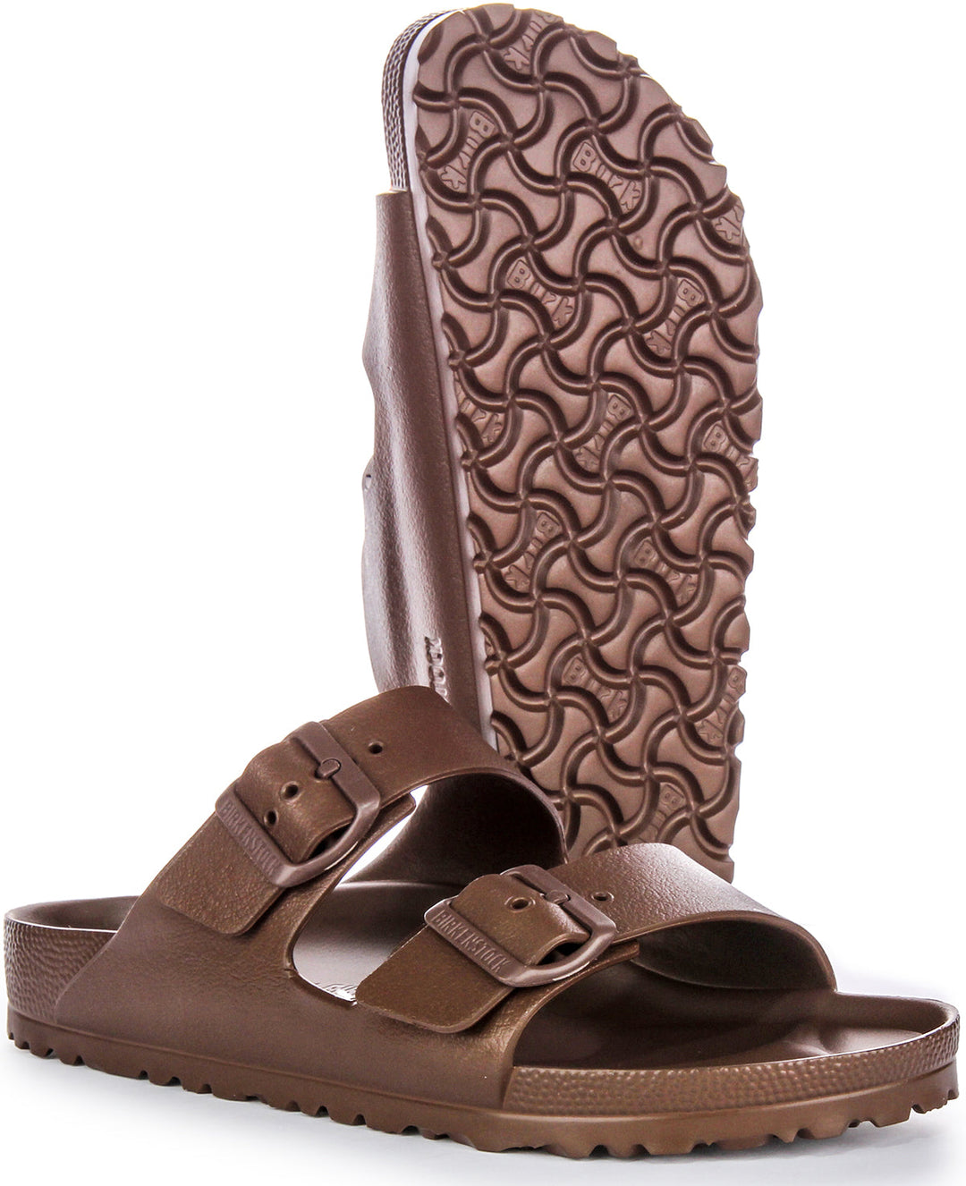 Sandales Birkenstock Arizona Eva en caoutchouc pour femmes en brun foncé  