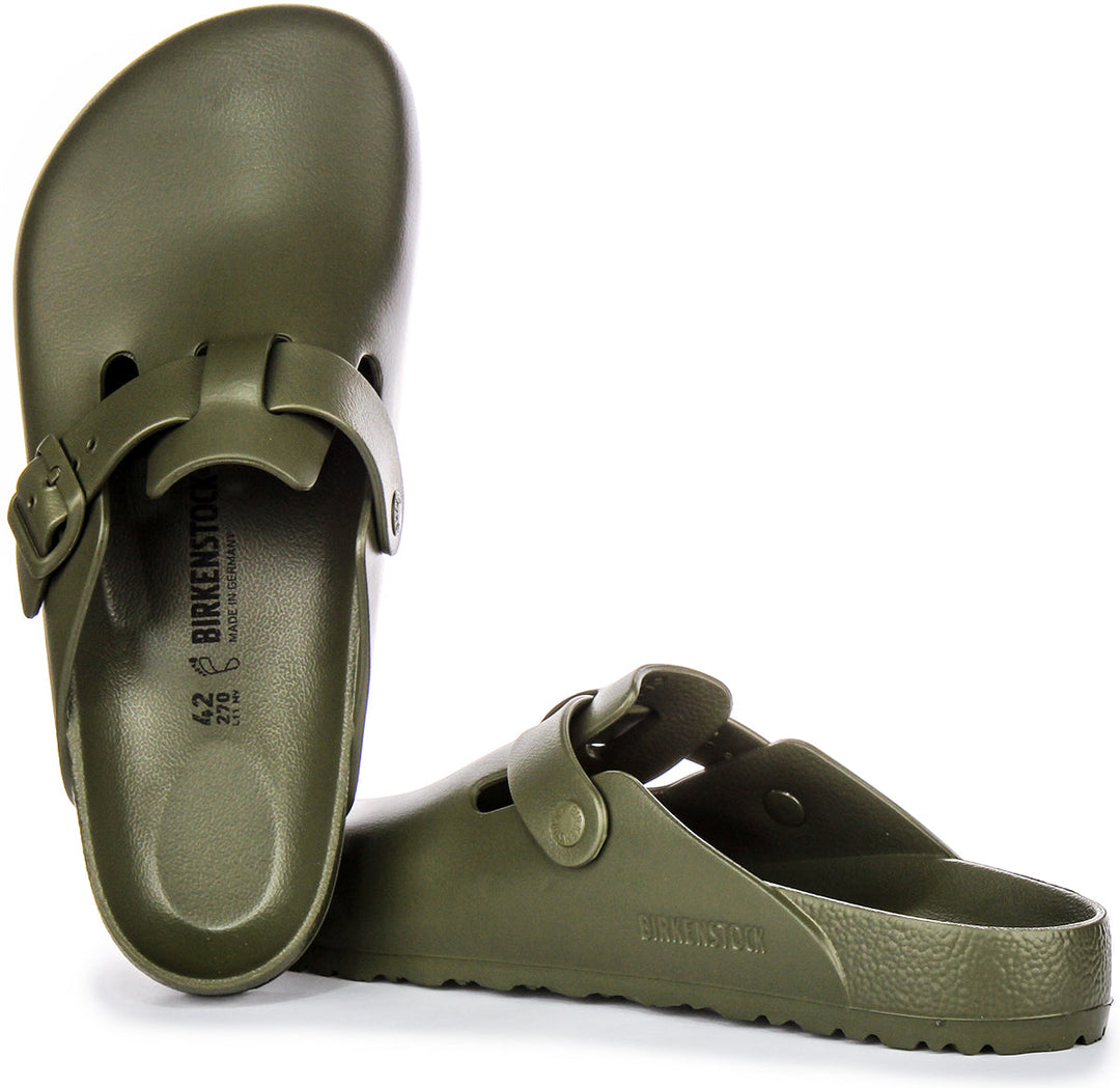 Birkenstock Boston EVA Sabots en Caoutchouc EVA de Haute Qualité et Neutre en Odeur Kaki
