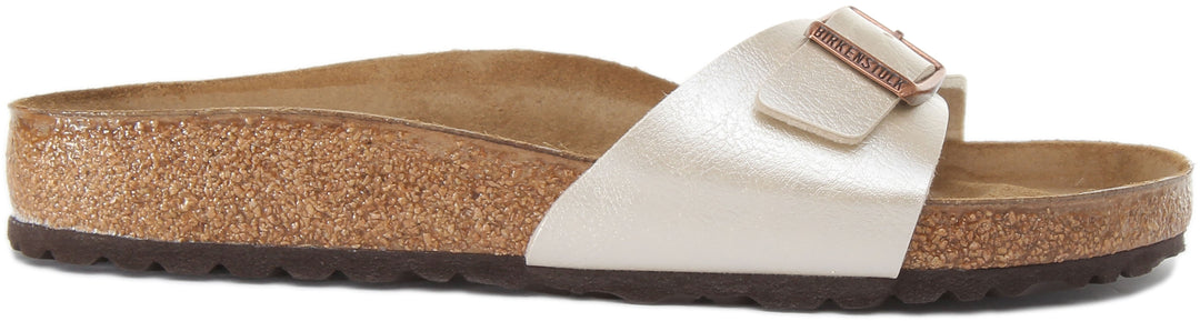 Birkenstock Madrid Sandales Birko Flor à lanière unique gracieux perle pour femmes en blanc