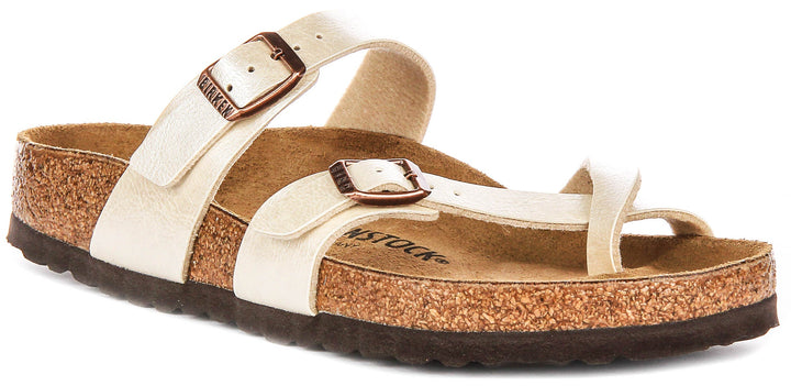 Birkenstock Mayari Sandale électrique à lanières métalliques pour femmes en blanc perle