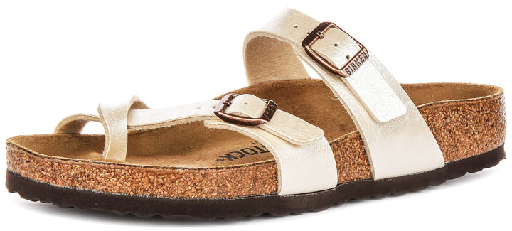 Birkenstock Mayari Sandale électrique à lanières métalliques pour femmes en blanc perle