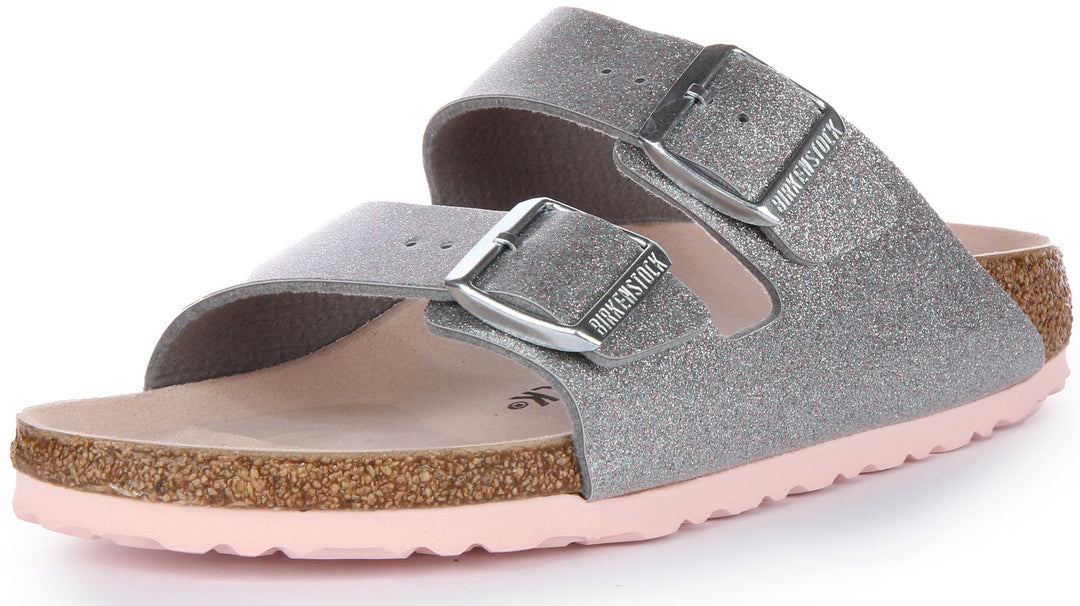 Birkenstock Arizona Sandale Birko Flor à double lanière poure en argent