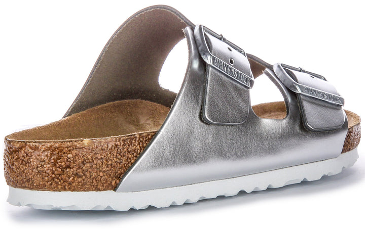 Birkenstock Two Adj Strap Arizona BS Sandales en cuir couleur argent