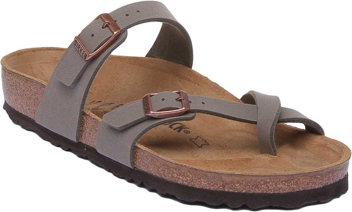 Sandalia eléctrica Birkenstock Mayari con tiras metálicas para mujer en piedra