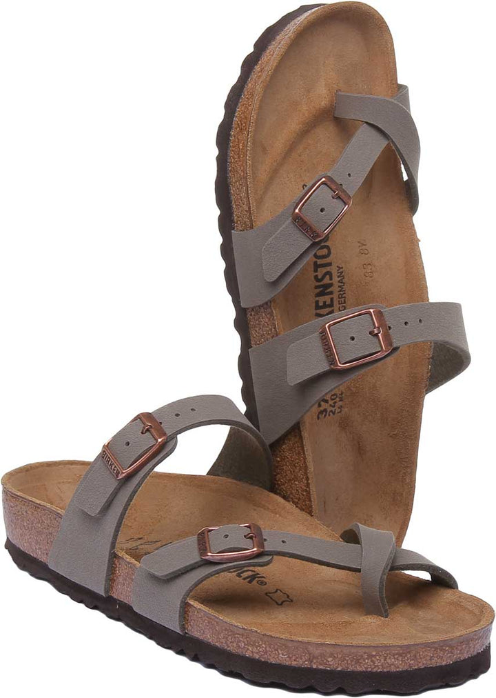 Sandalia eléctrica Birkenstock Mayari con tiras metálicas para mujer en piedra