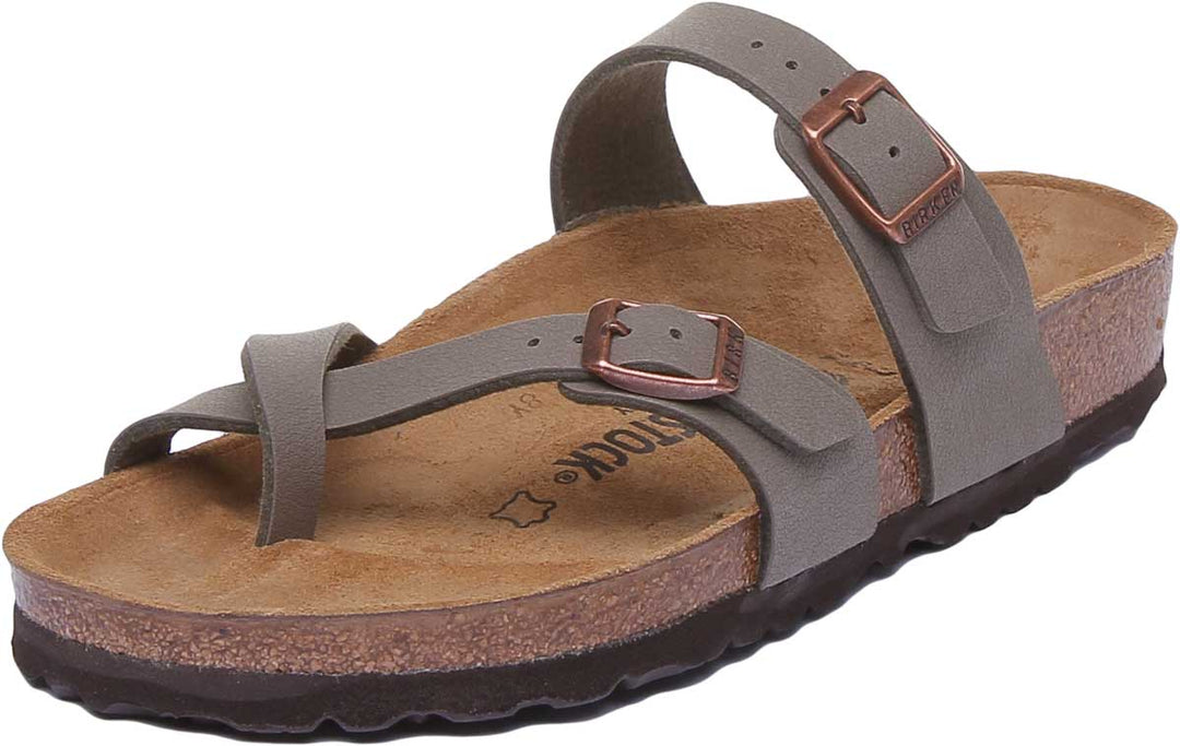 Sandalia eléctrica Birkenstock Mayari con tiras metálicas para mujer en piedra