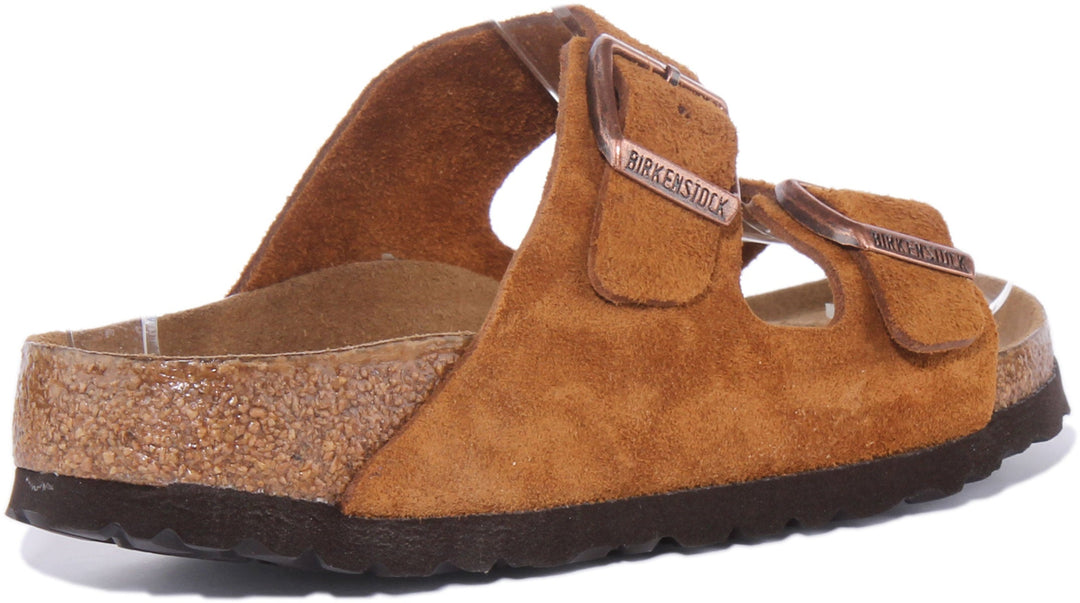 Birkenstock Arizona SBF Sandale en cuir suédé à 2 lanières pour femmes en tan