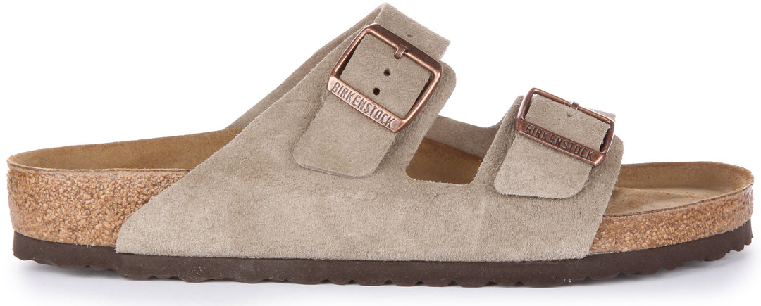 Birkenstock Arizona Sandale en cuir daim poure en taupe