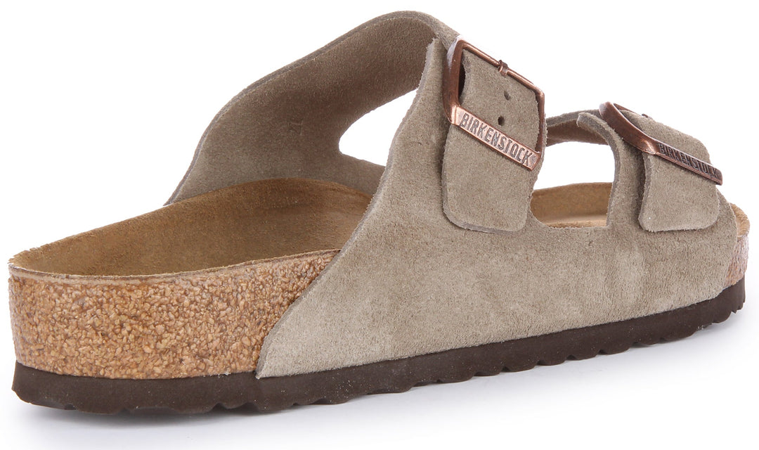Birkenstock Arizona Sandale en cuir daim poure en taupe