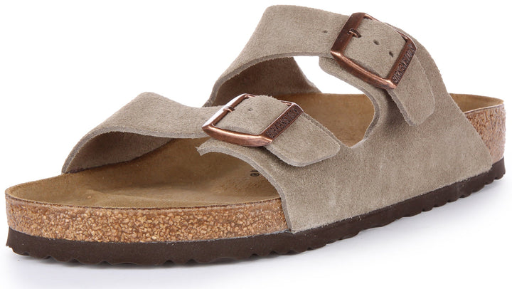Birkenstock Arizona Sandale en cuir daim poure en taupe