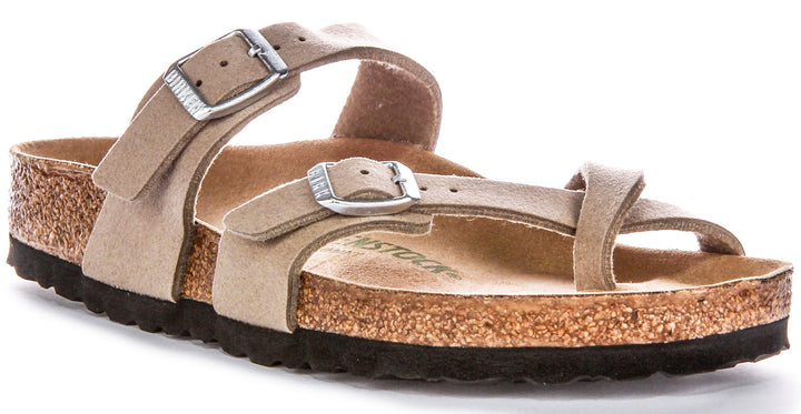Birkenstock Mayari Sandales Véganes à Boucle d'Orteil en Taupe