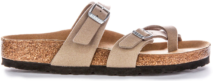 Birkenstock Mayari Sandales Véganes à Boucle d'Orteil en Taupe