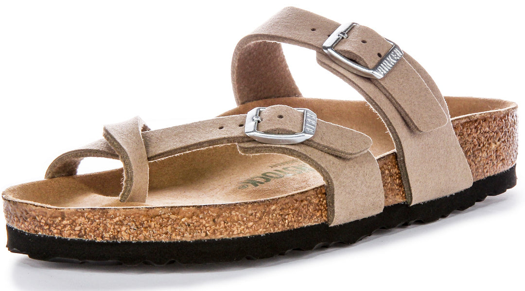 Birkenstock Mayari Sandales Véganes à Boucle d'Orteil en Taupe