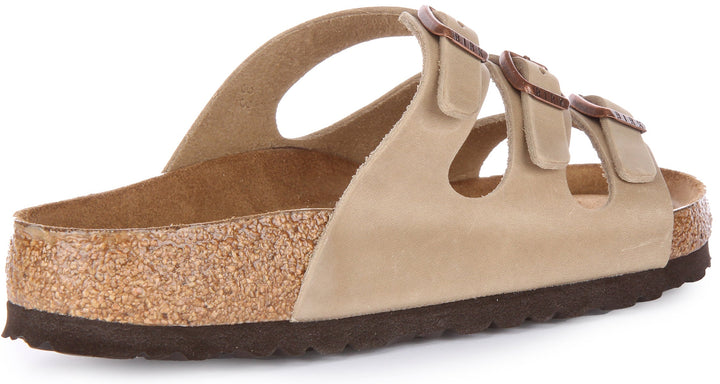 Birkenstock Florida Sandale en cuir huilé à trois lanières poure en tabac