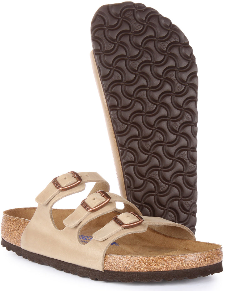 Birkenstock Florida Sandale en cuir huilé à trois lanières poure en tabac